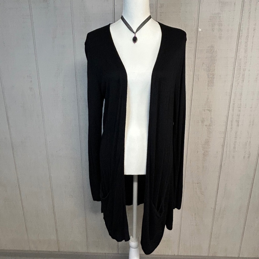 Old Navy Women Long Cardigan Sweater Size L Open Front Black Lightweight Classic